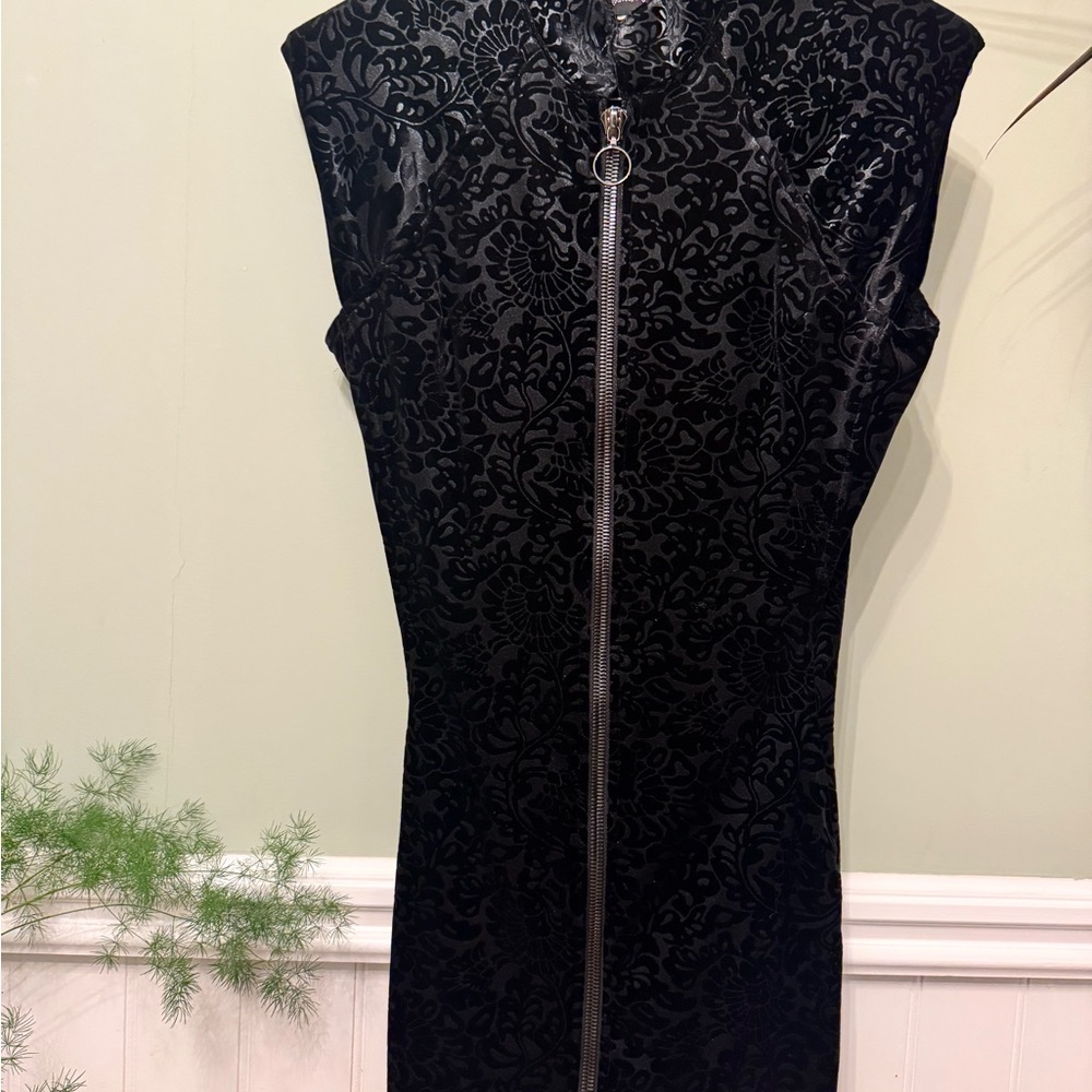 Gothic Black Velvet Floral Dress